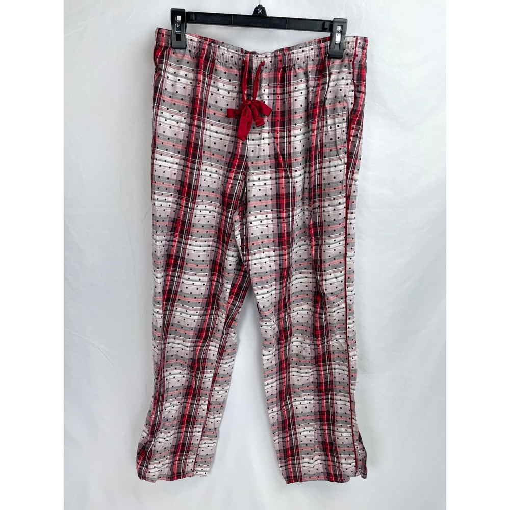 Victoria Secret Pajama Pants Size M Red White Plaid Polka Dot‎ Textured Lounge